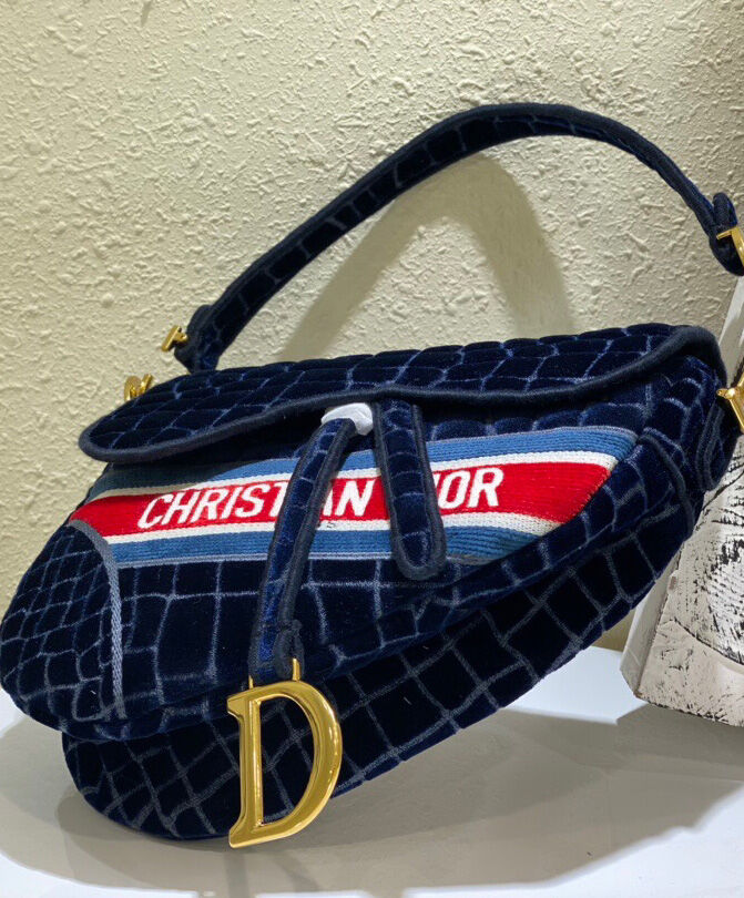 Christian Dior Saddle Bag Canvas Dark Blue